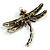 Vintage Clear Crystal Dragonfly With Simulated Pearl Brooch In Aged Gold Metal - 6cm Across - view 4