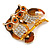 Two Clear Crystal Brown Enamel Owls Small Brooch in Gold Tone - 35mm Across - view 3