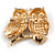 Two Clear Crystal Brown Enamel Owls Small Brooch in Gold Tone - 35mm Across - view 5