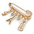 Medium Gold Tone Crystal Safety Pin Brooch with Musical Note, Eiffel Tower Charms/50mm - view 4
