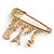 Medium Gold Tone Crystal Safety Pin Brooch with Musical Note, Eiffel Tower Charms/50mm - view 5