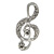 Small Silver Tone Crystal Music Treble Clef Brooch - 35mm L - view 6