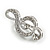 Small Silver Tone Crystal Music Treble Clef Brooch - 35mm L - view 8