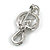 Small Silver Tone Crystal Music Treble Clef Brooch - 35mm L - view 5
