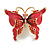 Pink Enamel Red Crystal Butterfly Brooch In Gold Plating - 50mm W