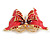 Pink Enamel Red Crystal Butterfly Brooch In Gold Plating - 50mm W - view 5
