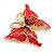 Pink Enamel Red Crystal Butterfly Brooch In Gold Plating - 50mm W - view 6