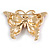 Pink Enamel Red Crystal Butterfly Brooch In Gold Plating - 50mm W - view 4