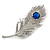 CZ/ Clear/Blue Austrian Crystal Peacock Feather Brooch In Silver Tone Metal - 7cm Long - view 2