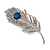 CZ/ Clear/Blue Austrian Crystal Peacock Feather Brooch In Silver Tone Metal - 7cm Long - view 6