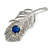 CZ/ Clear/Blue Austrian Crystal Peacock Feather Brooch In Silver Tone Metal - 7cm Long - view 7