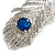 CZ/ Clear/Blue Austrian Crystal Peacock Feather Brooch In Silver Tone Metal - 7cm Long - view 4