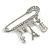 Medium Silver Tone Crystal Safety Pin Brooch with Musical Note, Eiffel Tower Charms/50mm - view 3