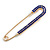 Classic Sapphire Blue Austrian Crystal Safety Pin Brooch In Gold Tone - 75mm Across - view 6