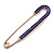 Classic Sapphire Blue Austrian Crystal Safety Pin Brooch In Gold Tone - 75mm Across - view 7