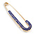 Classic Sapphire Blue Austrian Crystal Safety Pin Brooch In Gold Tone - 75mm Across - view 2