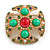 Vintage Inspired Multicoloured Glass and Crystal Bead Cross Brooch in Gold Tone - 47mm Across - view 2
