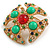 Vintage Inspired Multicoloured Glass and Crystal Bead Cross Brooch in Gold Tone - 47mm Across - view 4