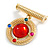 Vintage Inspired Multicoloured Glass Bead Medal Shape Brooch In Gold Tone - 45mm Drop - view 2