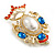 Vintage Inspired Blue Glass, Clear Crystal, White Faux Pearl Royal Style Brooch/ Pendant in Gold Tone - 55mm Tall - view 5