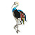 Oversized Multicoloured Enamel Crystal Heron Bird Brooch/ Pendant in Aged Silver Tone - 90mm Tall - view 2