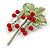 Red Currant Beaded Floral Brooch in Green Enamel - 70mm Tall - view 2