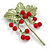 Red Currant Beaded Floral Brooch in Green Enamel - 70mm Tall - view 4