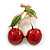 Red/ Green Enamel Double Cherry Brooch In Gold Tone - 45mm Tall - view 5