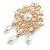Vintage Inspired White Faux Pearl Clear Crystal Filigree Charm Brooch In Gold Tone - 70mm Drop - view 2