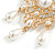 Vintage Inspired White Faux Pearl Clear Crystal Filigree Charm Brooch In Gold Tone - 70mm Drop - view 4