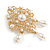 Vintage Inspired White Faux Pearl Clear Crystal Filigree Charm Brooch In Gold Tone - 70mm Drop - view 6