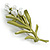 Charming Lily-of-the-valley Olive Green Enamel Floral Brooch - 65mm Long - view 7