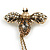 Vintage Inspired Bee and Flower Chain Brooch In Aged Gold Tone Finish - view 2