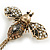 Vintage Inspired Bee and Flower Chain Brooch In Aged Gold Tone Finish - view 7