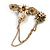 Vintage Inspired Bee and Flower Chain Brooch In Aged Gold Tone Finish - view 4