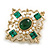 Vintage Inspired Green Crystal White Pearl Bead Oval Brooch In Gold Tone - 40mm Across - view 2