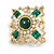 Vintage Inspired Green Crystal White Pearl Bead Oval Brooch In Gold Tone - 40mm Across - view 4