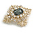 Vintage Inspired Crystal and Faux Pearl Bead Diamond Shape Brooch In Gold Tone - 50mm Across - view 4