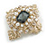 Vintage Inspired Crystal and Faux Pearl Bead Diamond Shape Brooch In Gold Tone - 50mm Across - view 2