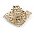 Vintage Inspired Crystal and Faux Pearl Bead Diamond Shape Brooch In Gold Tone - 50mm Across - view 5
