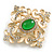 Vintage Inspired Clear Crystal and Green Glass Bead Diamond Shape Brooch In Gold Tone - 55mm Across - view 2