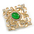 Vintage Inspired Clear Crystal and Green Glass Bead Diamond Shape Brooch In Gold Tone - 55mm Across - view 4