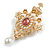 Statement Faux Pearl Beaded Royal Crown Brooch in Gold Tone Metal - 70mm Tall - view 2