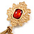 Vintage Inspired Red Glass Stone Tassel Square Royal Style Brooch in Matte Gold Tone - 70mm Drop - view 5
