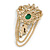 Vintage Inspired Green Glass, Crystal Bead Double Chain Charm Brooch In Gold Tone - 80mm Drop - view 6