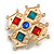 Vintage Inspired Multicoloured Glass Stones and Crystal Beads Cross Brooch in Gold Tone Metal - 45mm Across - view 2