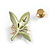 Charming Pearl Flower Floral Enamel Brooch in Gold Tone - 43mm Tall - view 5