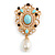Vintage Inspired Acrylic, Crystal, Faux Pearl Beaded Charm Royal Style Brooch In Gold Tone - 80mm Long