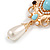 Vintage Inspired Acrylic, Crystal, Faux Pearl Beaded Charm Royal Style Brooch In Gold Tone - 80mm Long - view 4