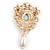 Vintage Inspired Acrylic, Crystal, Faux Pearl Beaded Charm Royal Style Brooch In Gold Tone - 80mm Long - view 6